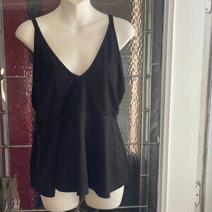 Womens Adjustable Tank Top Black V-Neck Stretch Sleeveless Flared Casual 2XL